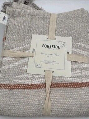 E22- Foreside Hand Woven GalenNeutral Stripe Woven Throw Blanket - Foreside
